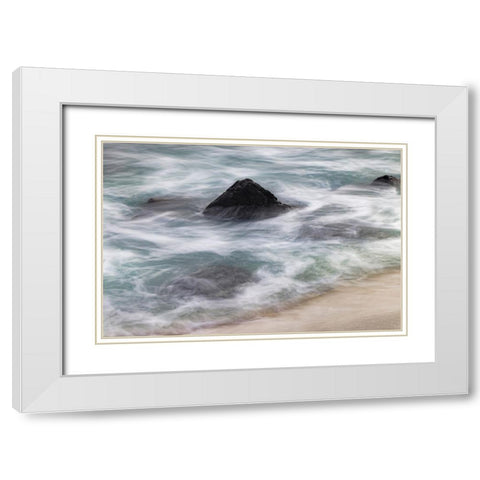 Waves crashing over lava rocks on shoreline of Espanola Island-Galapagos Islands-Ecuador White Modern Wood Framed Art Print with Double Matting by Jones, Adam