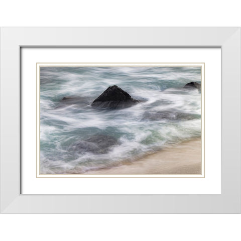 Waves crashing over lava rocks on shoreline of Espanola Island-Galapagos Islands-Ecuador White Modern Wood Framed Art Print with Double Matting by Jones, Adam
