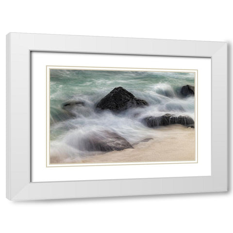 Waves crashing over lava rocks on shoreline of Espanola Island-Galapagos Islands-Ecuador White Modern Wood Framed Art Print with Double Matting by Jones, Adam