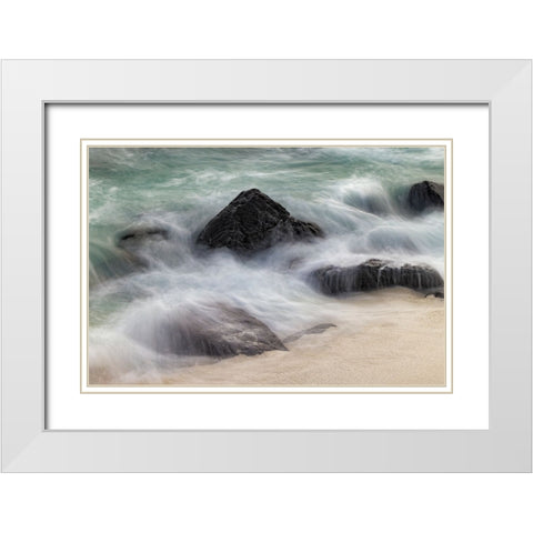 Waves crashing over lava rocks on shoreline of Espanola Island-Galapagos Islands-Ecuador White Modern Wood Framed Art Print with Double Matting by Jones, Adam