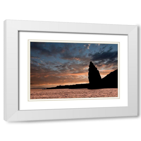 Pinnacle Rock at sunset-Bartholomew Island-Galapagos Islands-Ecuador White Modern Wood Framed Art Print with Double Matting by Jones, Adam