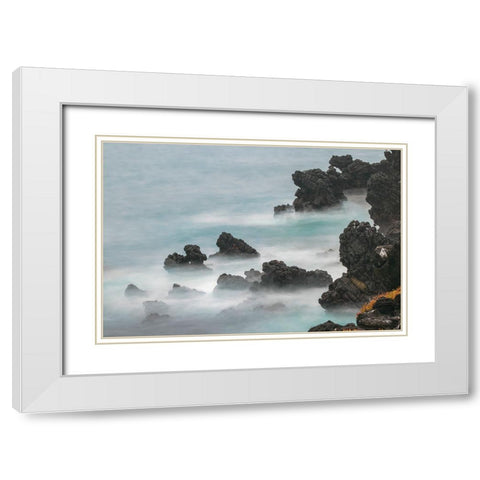 Rocky shoreline of South Plaza Island-Galapagos Islands-Ecuador White Modern Wood Framed Art Print with Double Matting by Jones, Adam