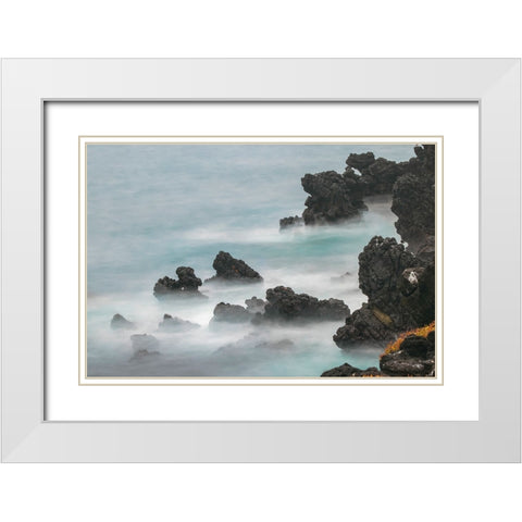 Rocky shoreline of South Plaza Island-Galapagos Islands-Ecuador White Modern Wood Framed Art Print with Double Matting by Jones, Adam