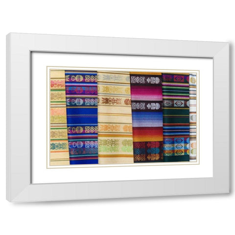 Ecuador, Quito Shawls displayed at market White Modern Wood Framed Art Print with Double Matting by Morris, Arthur
