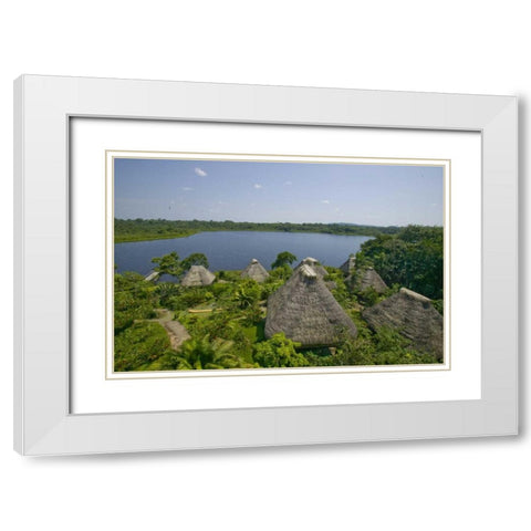 Ecuador, Napo Wildlife Center Huts and lake White Modern Wood Framed Art Print with Double Matting by Williams, Joanne