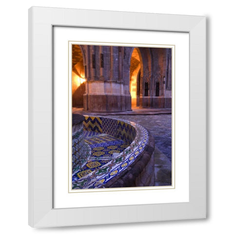 Mexico, Tile and columns in early morning White Modern Wood Framed Art Print with Double Matting by Rotenberg, Nancy