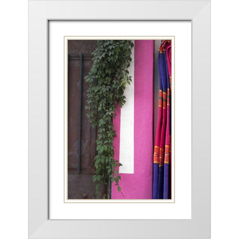 Mexico, Puerto Vallarta Serape hanging by a wall White Modern Wood Framed Art Print with Double Matting by Ross, Nancy ,  Steve