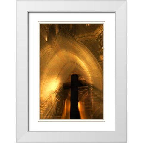 Mexico Abstract of cross in front of church White Modern Wood Framed Art Print with Double Matting by Rotenberg, Nancy