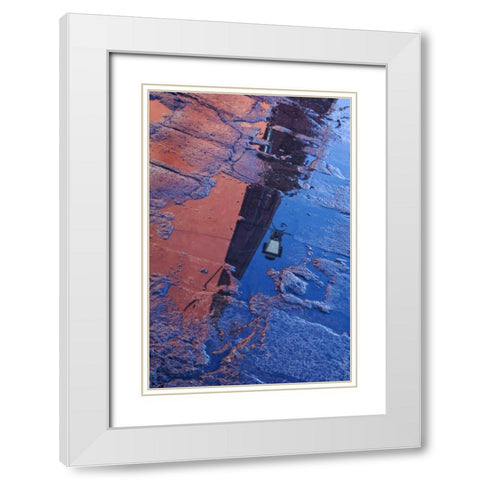 Mexico Street water puddle with lamp reflection White Modern Wood Framed Art Print with Double Matting by Rotenberg, Nancy