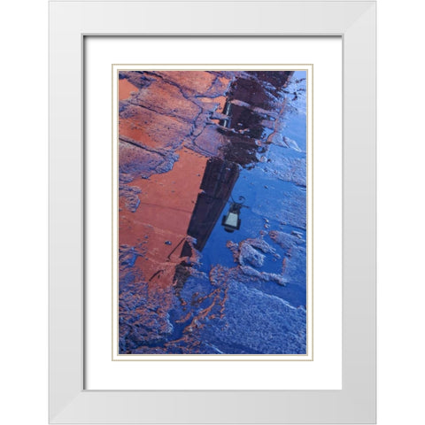 Mexico Street water puddle with lamp reflection White Modern Wood Framed Art Print with Double Matting by Rotenberg, Nancy