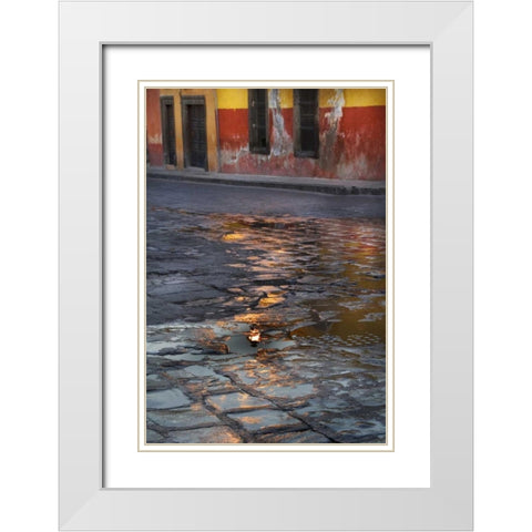 Mexico Cobblestone street with water reflections White Modern Wood Framed Art Print with Double Matting by Rotenberg, Nancy