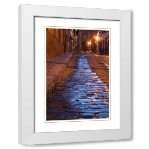 Mexico Streak of water on cobblestone street White Modern Wood Framed Art Print with Double Matting by Rotenberg, Nancy