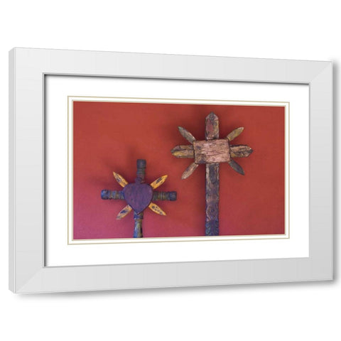 Mexico Two wooden crosses against red wall White Modern Wood Framed Art Print with Double Matting by Young, Bill