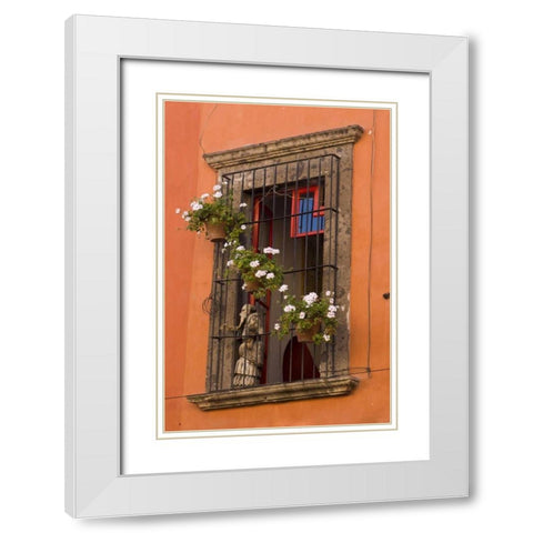Mexico Flower pots decorate window White Modern Wood Framed Art Print with Double Matting by Young, Bill