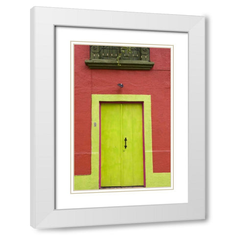 Mexico, Tlaquepaque Wall with lime green door White Modern Wood Framed Art Print with Double Matting by Young, Bill
