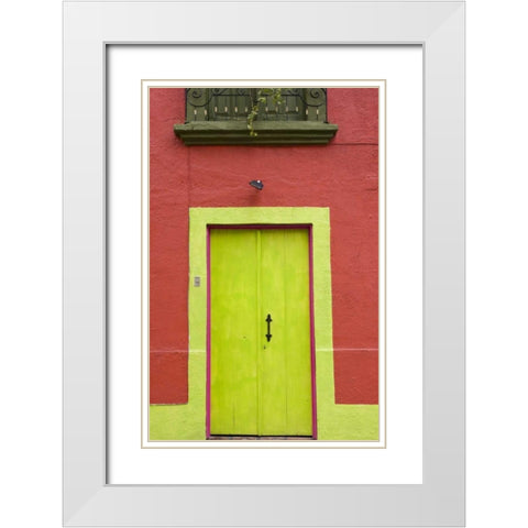 Mexico, Tlaquepaque Wall with lime green door White Modern Wood Framed Art Print with Double Matting by Young, Bill