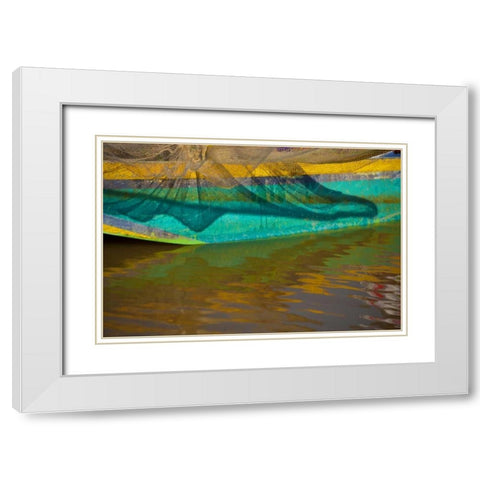 Mexico, Janitzio Island Boat and net reflections White Modern Wood Framed Art Print with Double Matting by Rotenberg, Nancy
