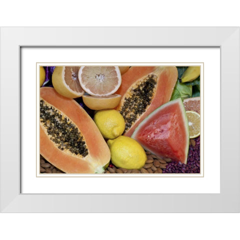 Mexico, Tecate Display of fruit and grains White Modern Wood Framed Art Print with Double Matting by Paulson, Don