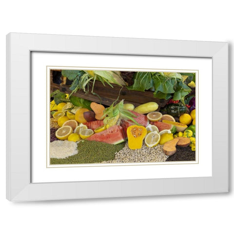 Mexico, Tecate Display of fruit and grains White Modern Wood Framed Art Print with Double Matting by Paulson, Don
