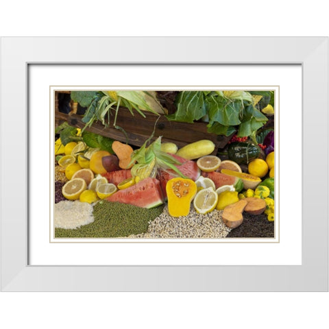 Mexico, Tecate Display of fruit and grains White Modern Wood Framed Art Print with Double Matting by Paulson, Don