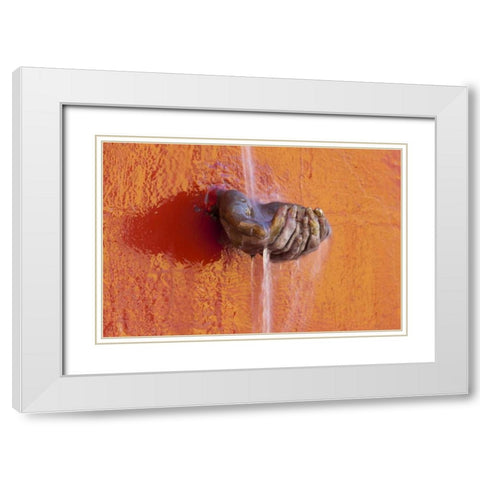 Mexico Fountain of water in cupped hands White Modern Wood Framed Art Print with Double Matting by Paulson, Don