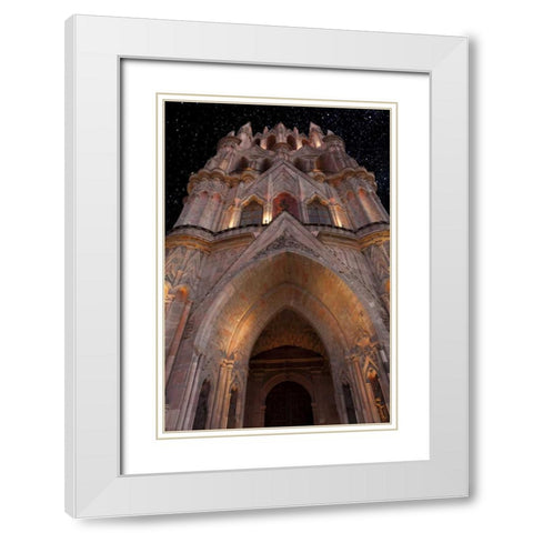 Mexico La Parroquia cathedral at night White Modern Wood Framed Art Print with Double Matting by Paulson, Don