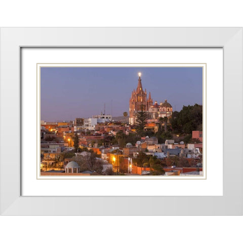 Mexico La Parroquia cathedral at twilight White Modern Wood Framed Art Print with Double Matting by Paulson, Don