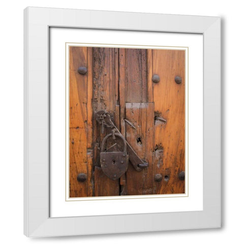 Mexico Padlock on wooden door White Modern Wood Framed Art Print with Double Matting by Paulson, Don