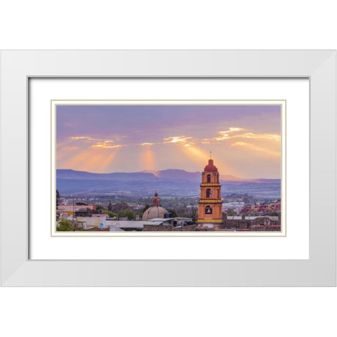 Mexico Sunset over the city White Modern Wood Framed Art Print with Double Matting by Paulson, Don