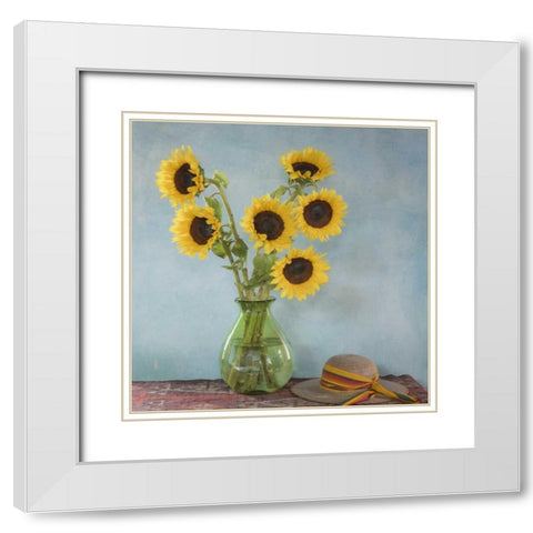 Mexico Sunflowers in vase on table White Modern Wood Framed Art Print with Double Matting by Paulson, Don