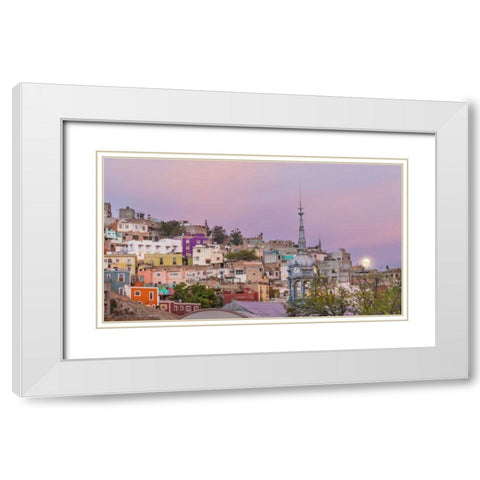 Mexico, Guanajuato Moonset over the city White Modern Wood Framed Art Print with Double Matting by Paulson, Don