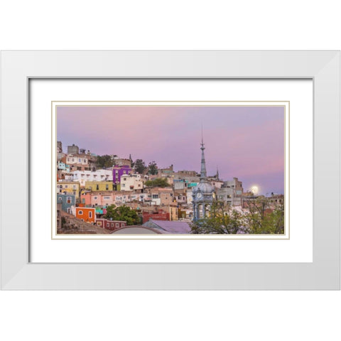 Mexico, Guanajuato Moonset over the city White Modern Wood Framed Art Print with Double Matting by Paulson, Don