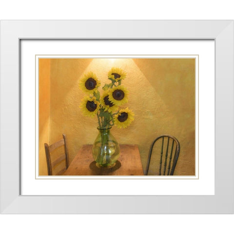 Mexico Sunflowers in vase on table White Modern Wood Framed Art Print with Double Matting by Paulson, Don