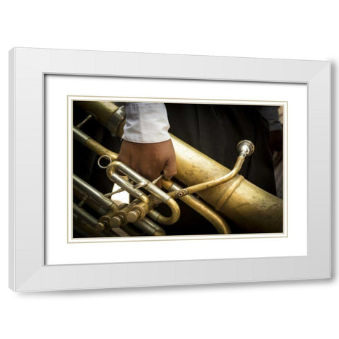 Mexico Man holding horn on Good Friday White Modern Wood Framed Art Print with Double Matting by Paulson, Don