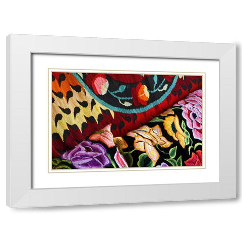 Mexico Display of colorful fabrics White Modern Wood Framed Art Print with Double Matting by Rotenberg, Nancy