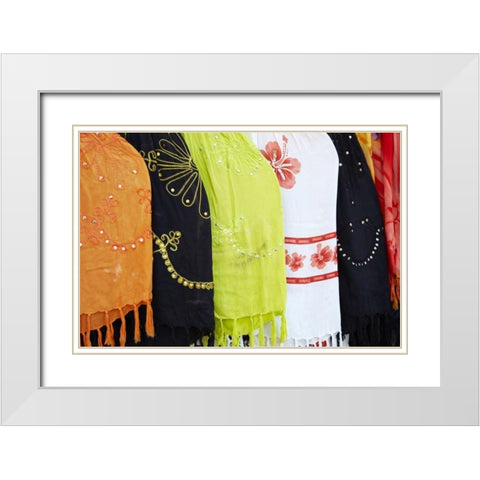Mexico, Jalisco Scarves sold by street vendors White Modern Wood Framed Art Print with Double Matting by Ross, Steve
