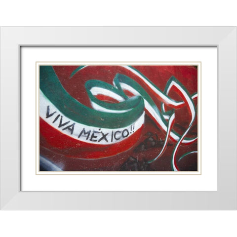 Mexico Mural with the Mexican Flag White Modern Wood Framed Art Print with Double Matting by Ross, Steve