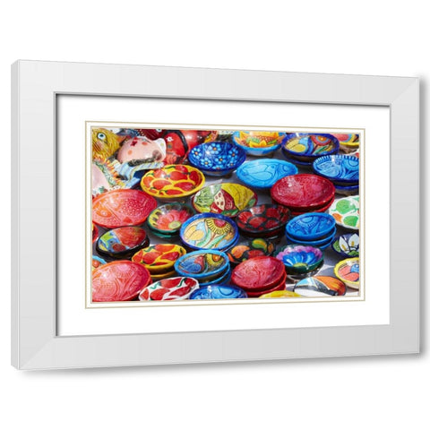 Mexico, Jalisco Bowls for sale in street market White Modern Wood Framed Art Print with Double Matting by Ross, Steve