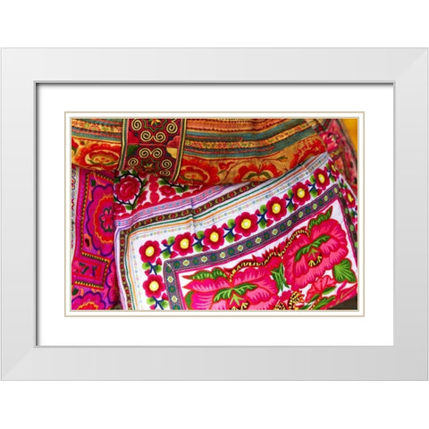 Mexico, Jalisco Textiles for sale at market White Modern Wood Framed Art Print with Double Matting by Ross, Steve