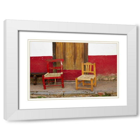 Mexico, Jalisco Rustic door and chairs White Modern Wood Framed Art Print with Double Matting by Ross, Steve