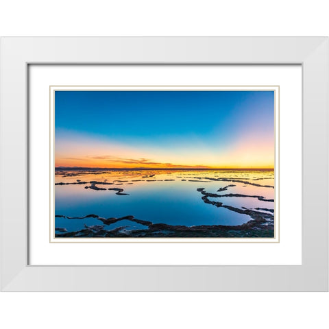 Guerrero Negro- Mulege- Baja California Sur- Mexico. Salt ponds at sunset. White Modern Wood Framed Art Print with Double Matting by Wilson, Emily M.
