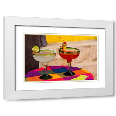 Local drinks on table Tlaquepaque-near Guadalajara-Jalisco-Mexico White Modern Wood Framed Art Print with Double Matting by DeFreitas, Michael