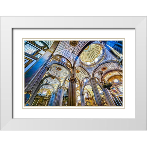 Basilica ceiling Dome Stained glass Cathedral Puebla-Mexico Built in 15 to 1600s White Modern Wood Framed Art Print with Double Matting by Perry, William
