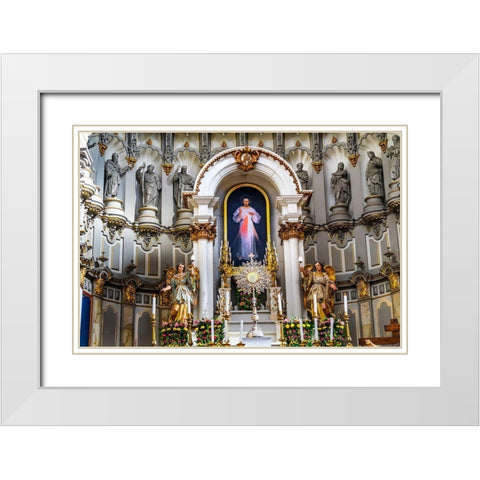 Basilica Altar Monstrance Jesus Painting La Compania Church Puebla-Mexico White Modern Wood Framed Art Print with Double Matting by Perry, William