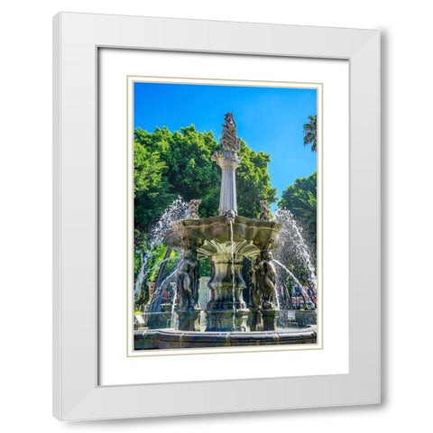 Zocalo Park Plaza San Miguel Archangel Fountain Puebla-Mexico Fountain built in 1777 White Modern Wood Framed Art Print with Double Matting by Perry, William