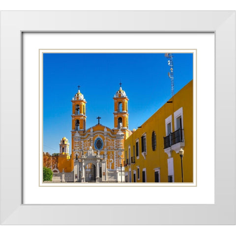 Two orange steeples Parish of la Santa Cruz-Puebla-Mexico White Modern Wood Framed Art Print with Double Matting by Perry, William