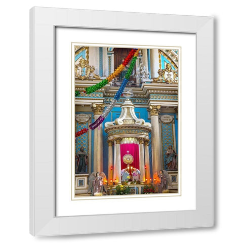 Colorful basilica altar Templo de la Limpia Concepcion-Puebla-Mexico Church was built in 1617 White Modern Wood Framed Art Print with Double Matting by Perry, William