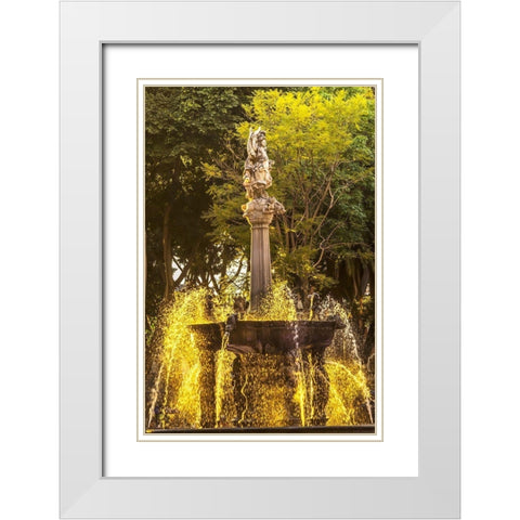 Zocalo Plaza-Puebla-Mexico Fountain built in 1777 White Modern Wood Framed Art Print with Double Matting by Perry, William