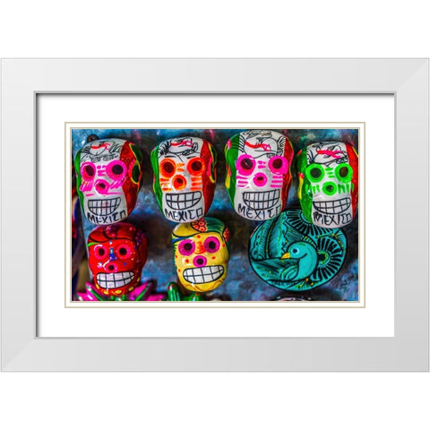 Colorful Mexican magnets-Day of the Dead handicrafts-Los Cabos-Cabo San Lucas-Mexico White Modern Wood Framed Art Print with Double Matting by Perry, William
