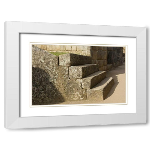Peru, Machu Picchu, Four stone steps White Modern Wood Framed Art Print with Double Matting by Kirkland, Dennis